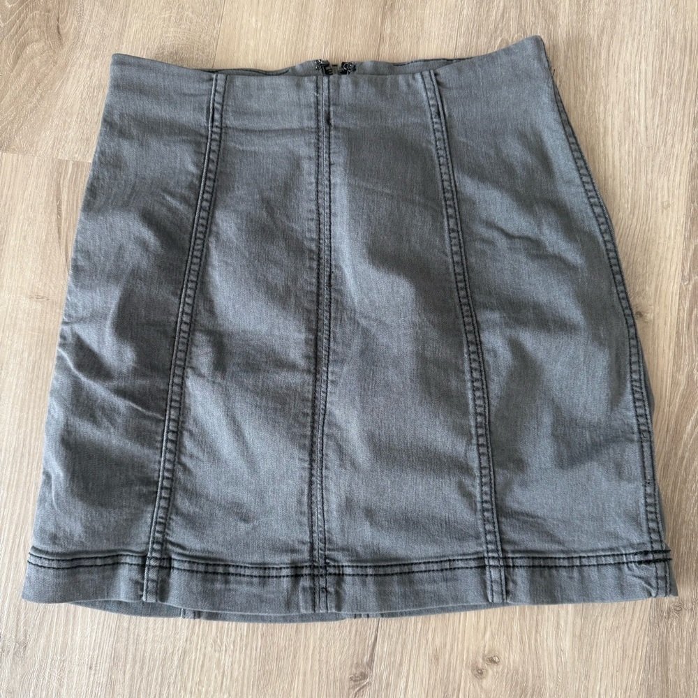 Free People Grey Stretch Light Denim Jean Skirt